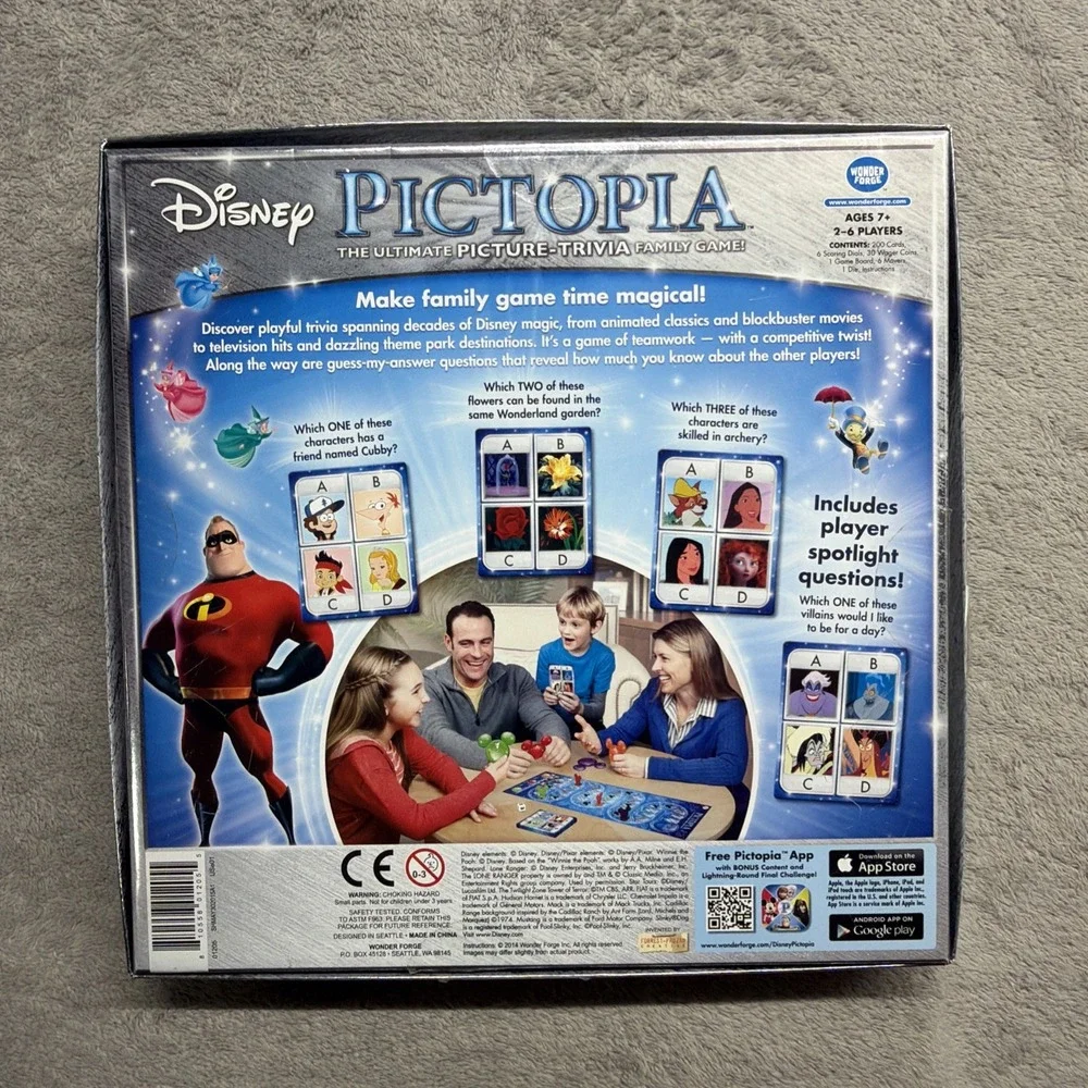 Pictopia Disney Edition Picture Trivia Board Game 1000 Questions Complete Family